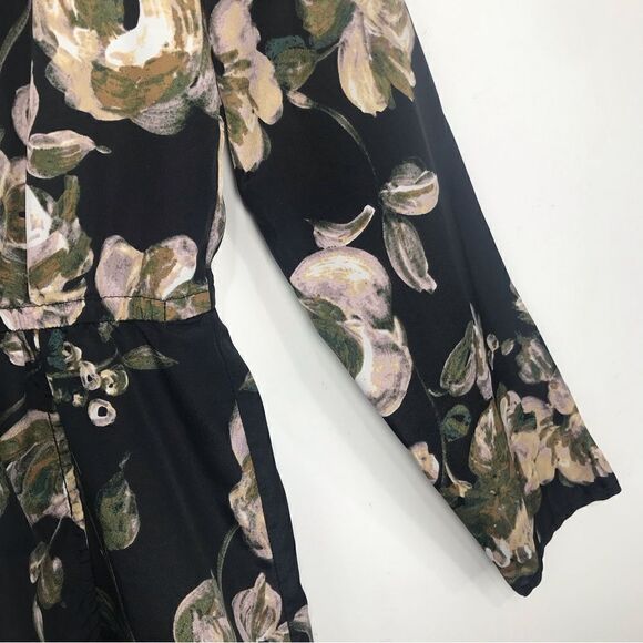 J. Crew Factory Dark Floral Long Sleeve Faux Wrap Skirt Mini Dress - Picture 13 of 16